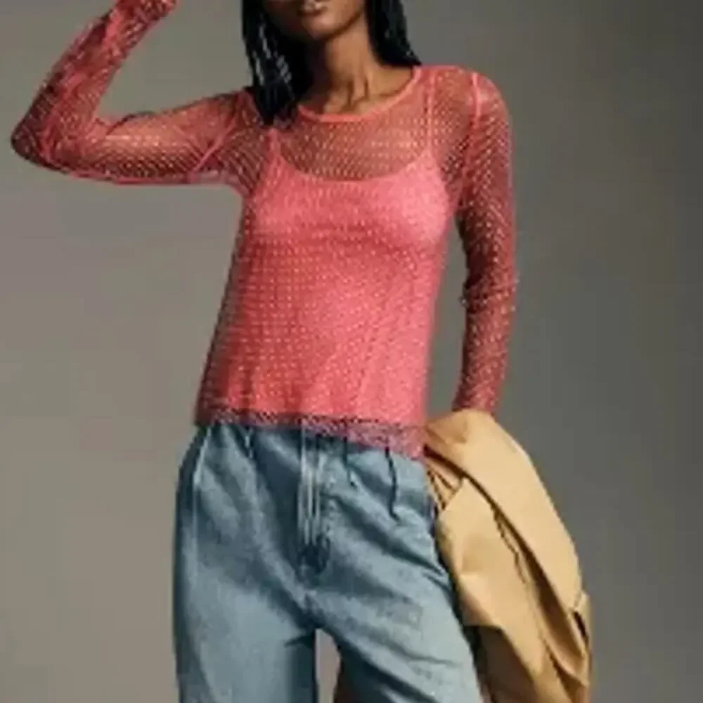 NWT Sunday in Brooklyn Mesh Pink Rhinestone Top - Small